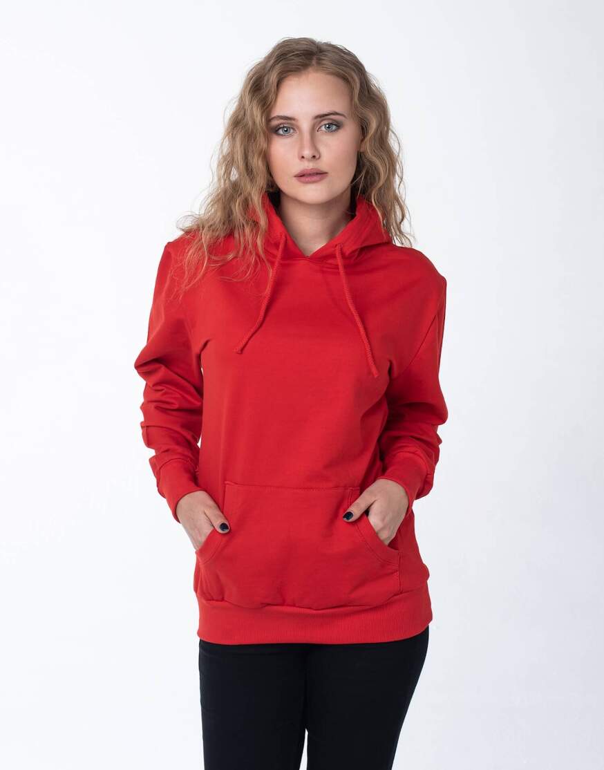 Красная толстовка с капюшоном женская оптом